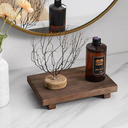 Wooden Pedestal Vanity Stand and Storage Tray