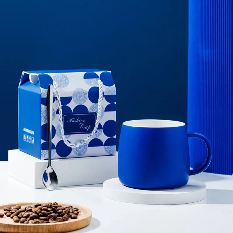 500ml Blue Splash Ink Ceramic Mug with Spoon