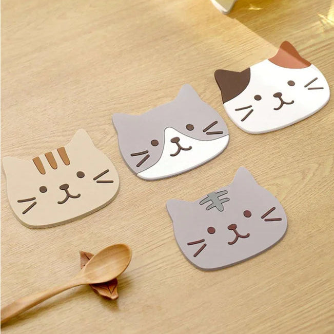 5 Pieces Cat Silicone Cup Coaster Set