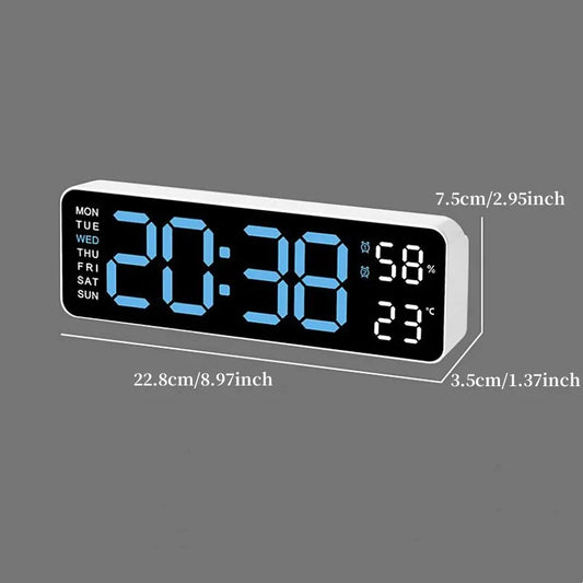 9 Inch Large Digital Wall Clock with Temp & Humidity