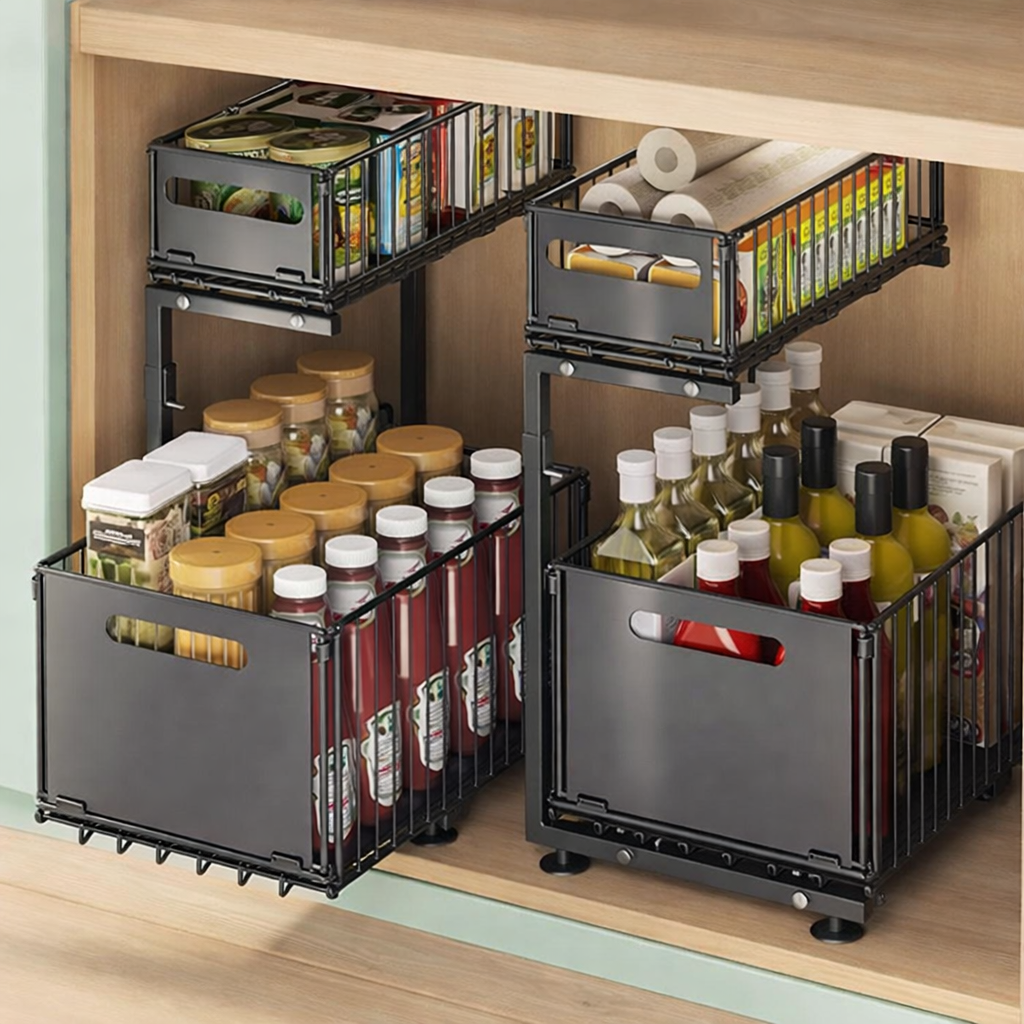 2 Tier Adjustable Pull Out Cabinet Organizer