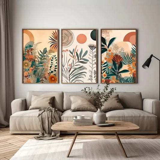 3-Piece Boho Floral Canvas Poster Set