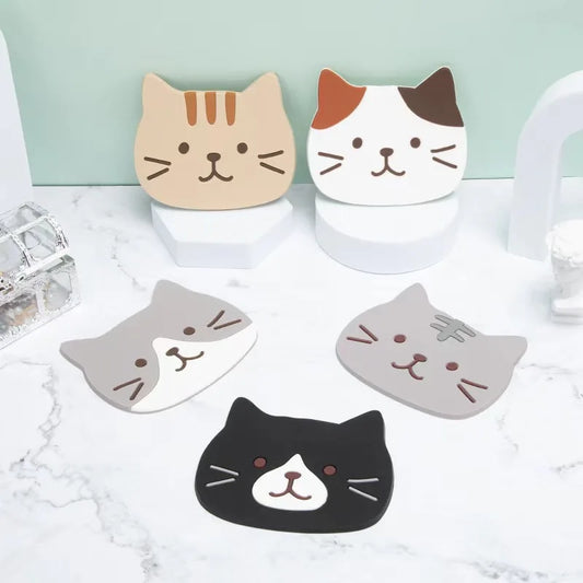 5 Pieces Cat Silicone Cup Coaster Set