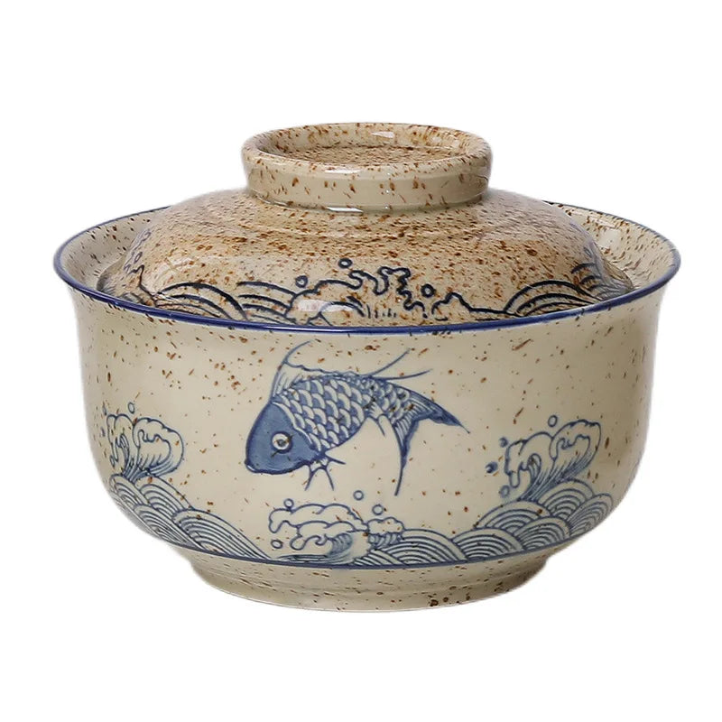 6.5-Inch Japanese Style Ceramic Ramen Bowl with Lid