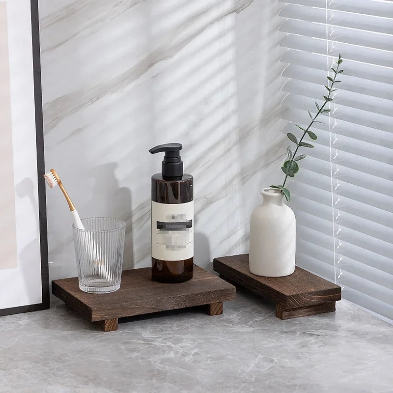 Wooden Pedestal Vanity Stand and Storage Tray