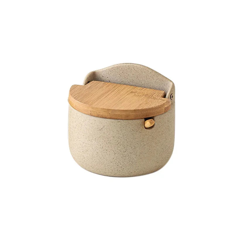 Japanese Ceramic Spice Jar with Bamboo Lid and Spoon