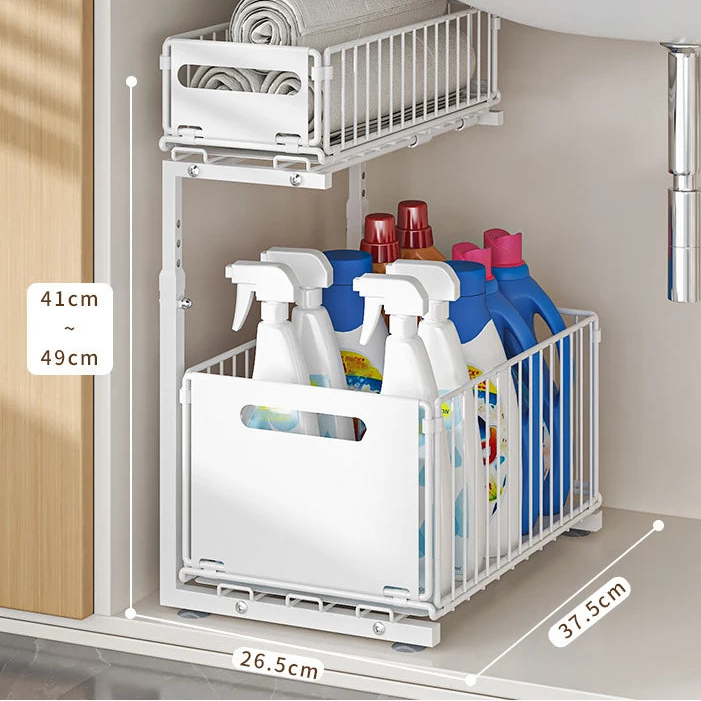 2 Tier Adjustable Pull Out Cabinet Organizer