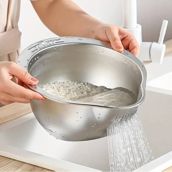Stainless Steel Rice Washer Strainer Bowl