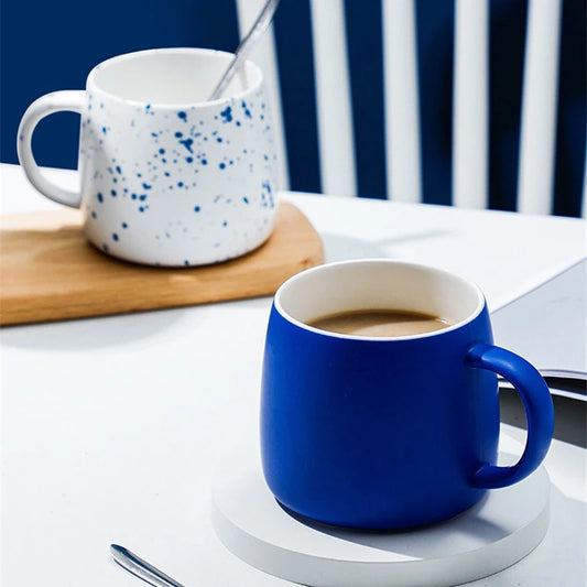 500ml Blue Splash Ink Ceramic Mug with Spoon