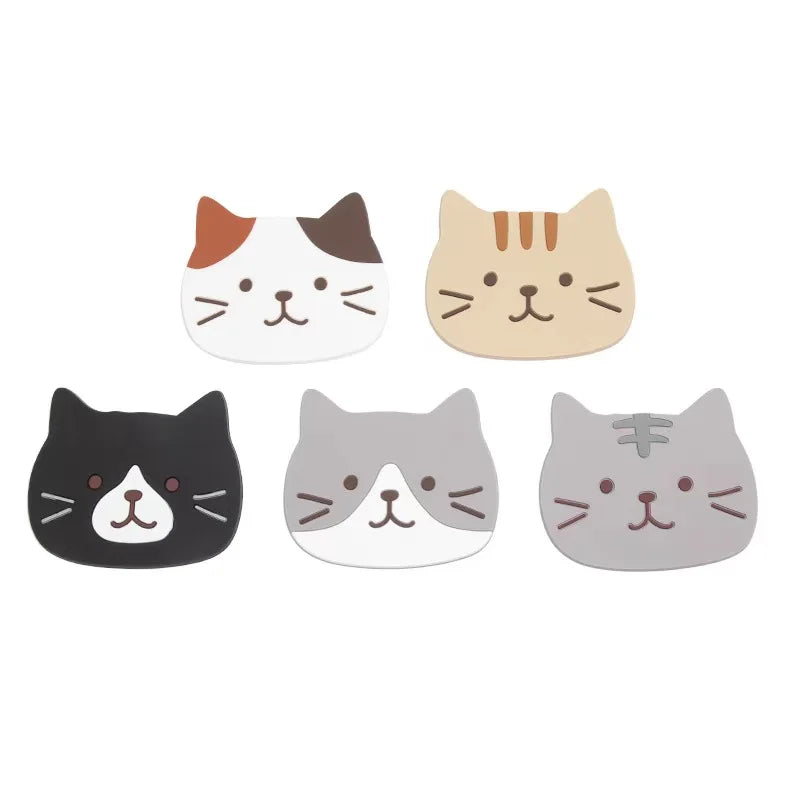 5 Pieces Cat Silicone Cup Coaster Set