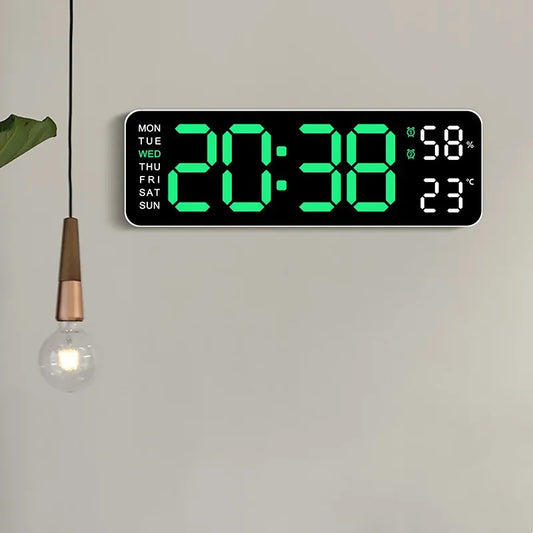 9 Inch Large Digital Wall Clock with Temp & Humidity