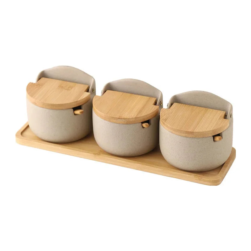 Japanese Ceramic Spice Jar with Bamboo Lid and Spoon