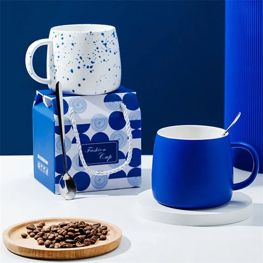 500ml Blue Splash Ink Ceramic Mug with Spoon