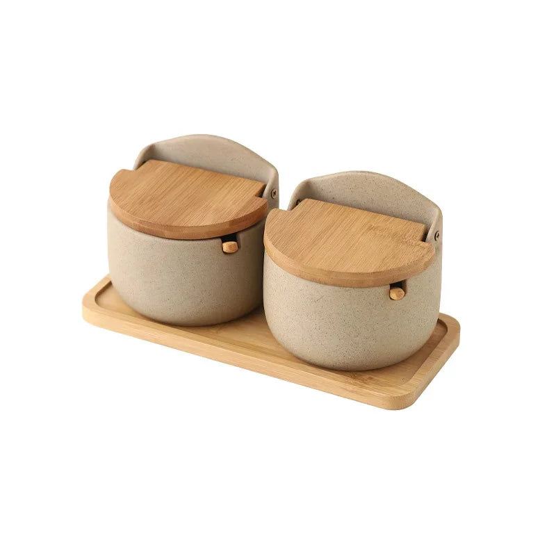 Japanese Ceramic Spice Jar with Bamboo Lid and Spoon